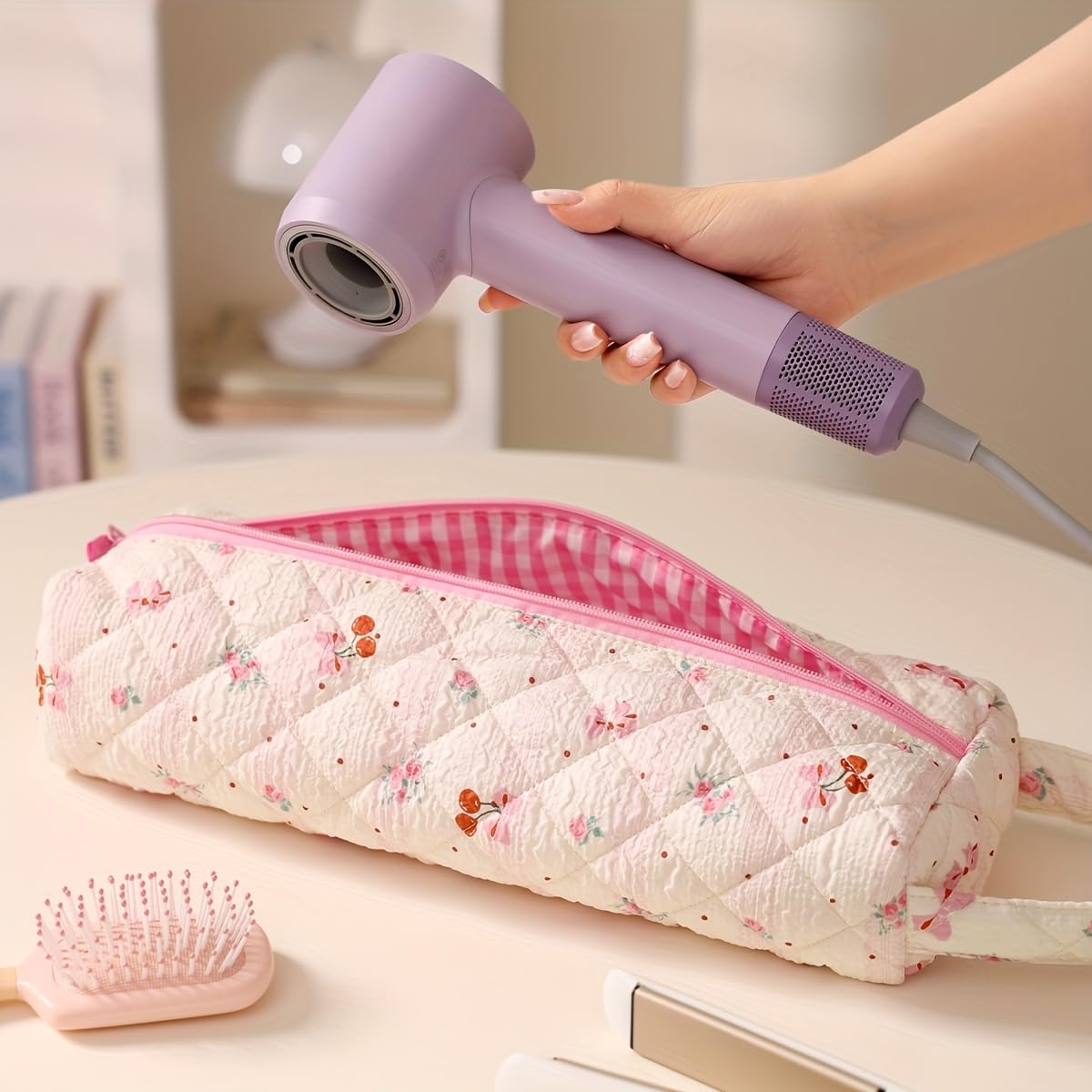 Bolsa organizadora de herramientas para el cabello con cierre de cremallera y diseño de lazo, secador de pelo a prueba de polvo, rizador, almacenamiento de alisador, compatible con viajes, gimnasio — view 2