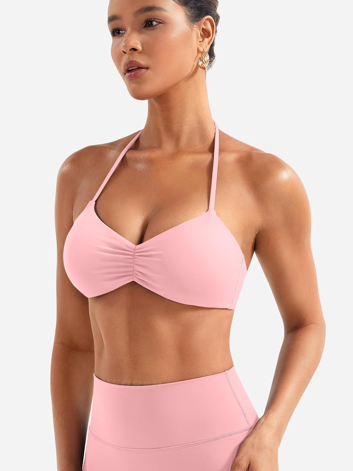 YEOREO Halter Sports Bras for Women Adjustable Strappy Open Back Impact Removable Pads Deep V Bra Workout Gym Yoga Crop Top - Image 5