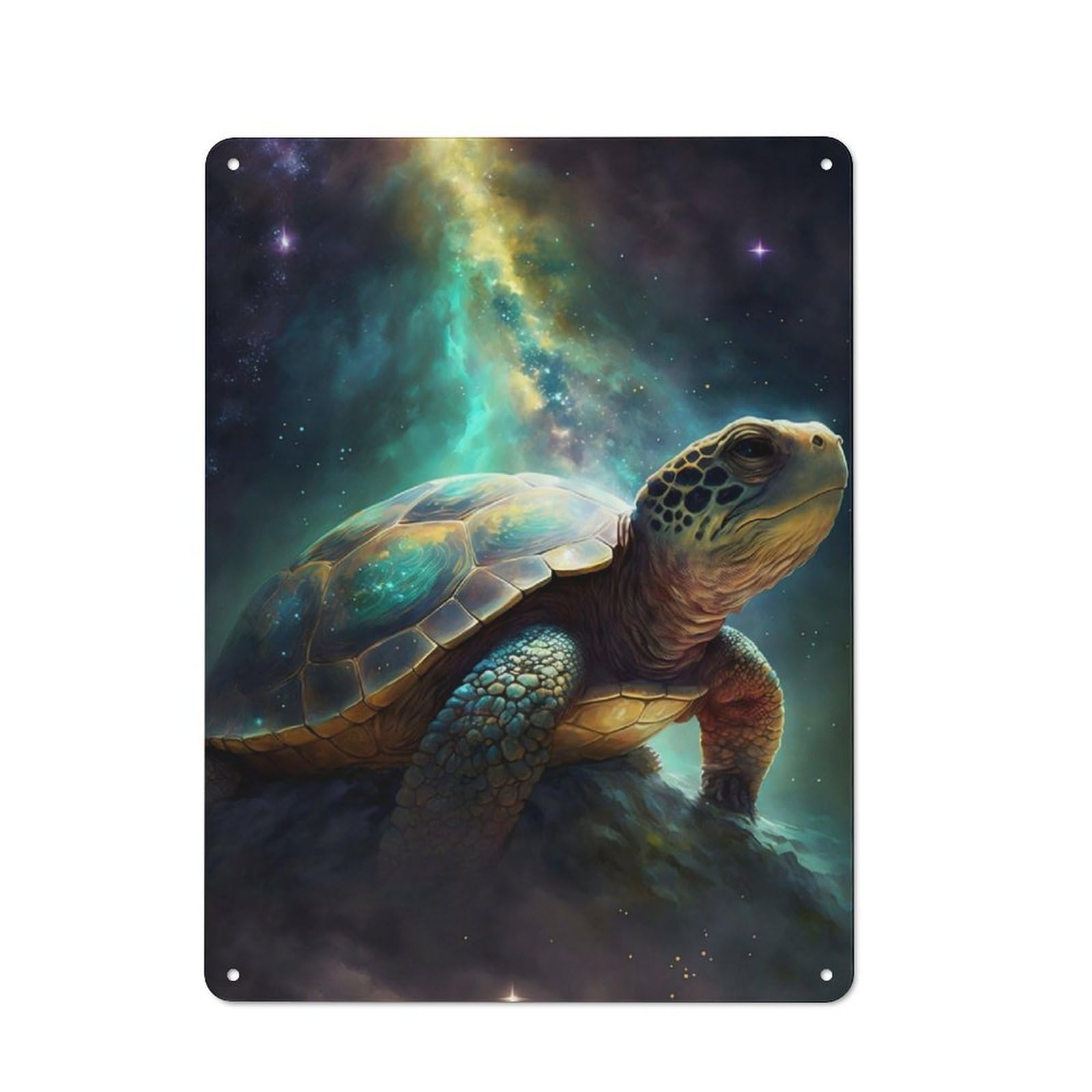 Nostalgic Decorative Tin Plaque 40x30cm Featuring Turtle in Space, Classic Pub Decor for Cafe, Pub, Workshop Or Home Bar