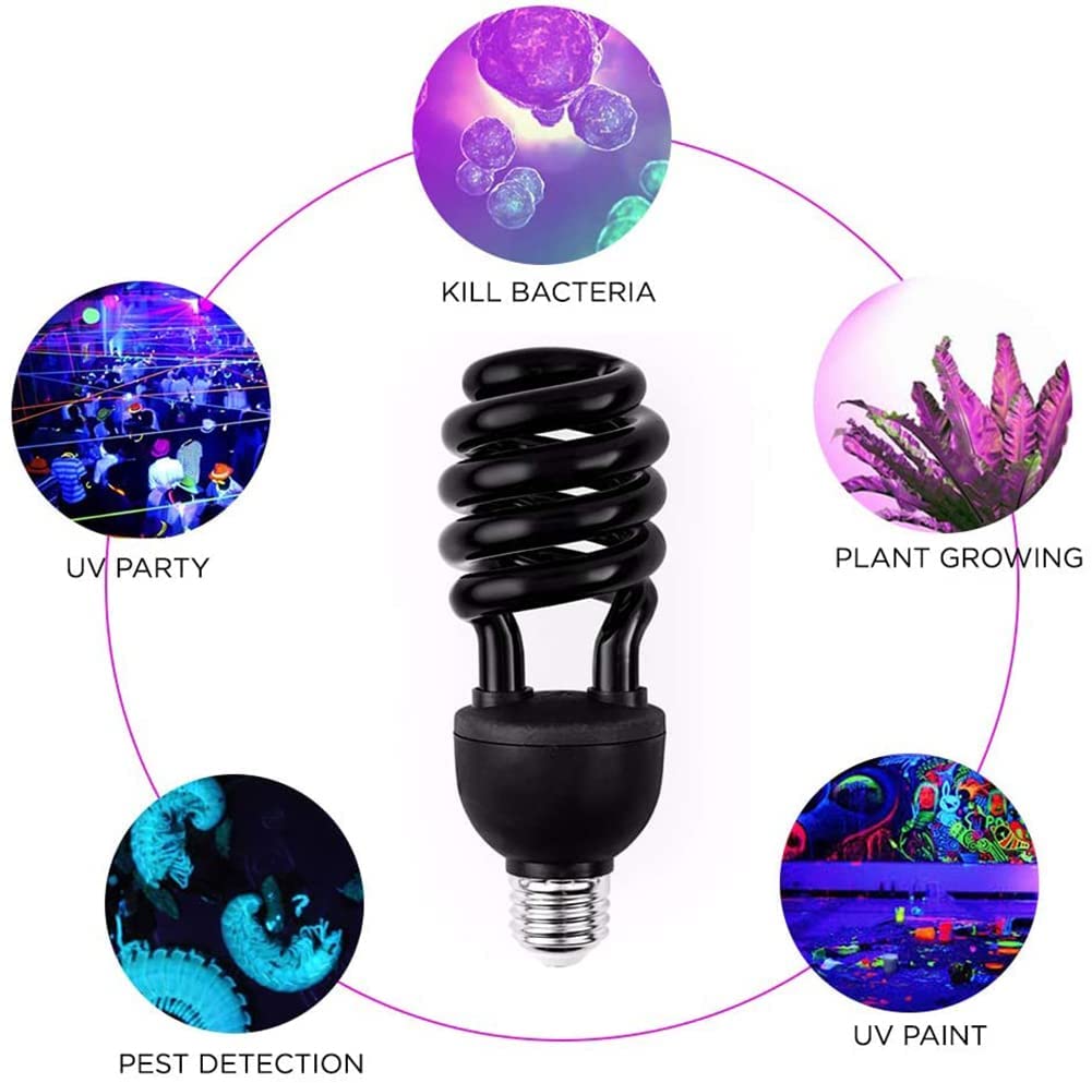 Ampoules LED Noires, Ampoule 9W E27, Niveau UVA 380400, E27 Base Moyenne 120V pour Affiches Neon Glow, Peintures Corporelles, Maison, Glow in The Dark Blacklight Party 2PACK,Noir