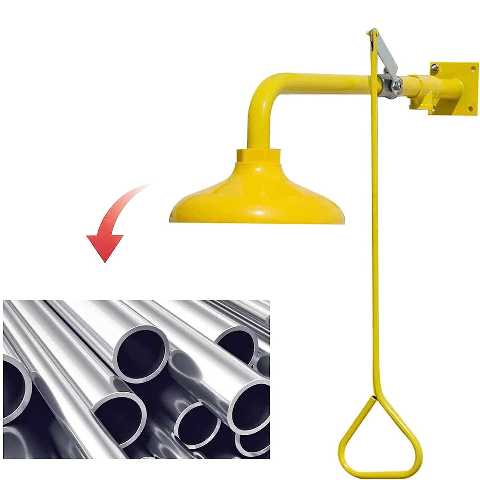 Estación de Lavado de Ojos de Emergencia montada en la Pared Amhuui, Cabezal de Ducha de Emergencia de Acero Inoxidable con Recubrimiento ABS, (tamaño: 270 x 500 x 140 mm)