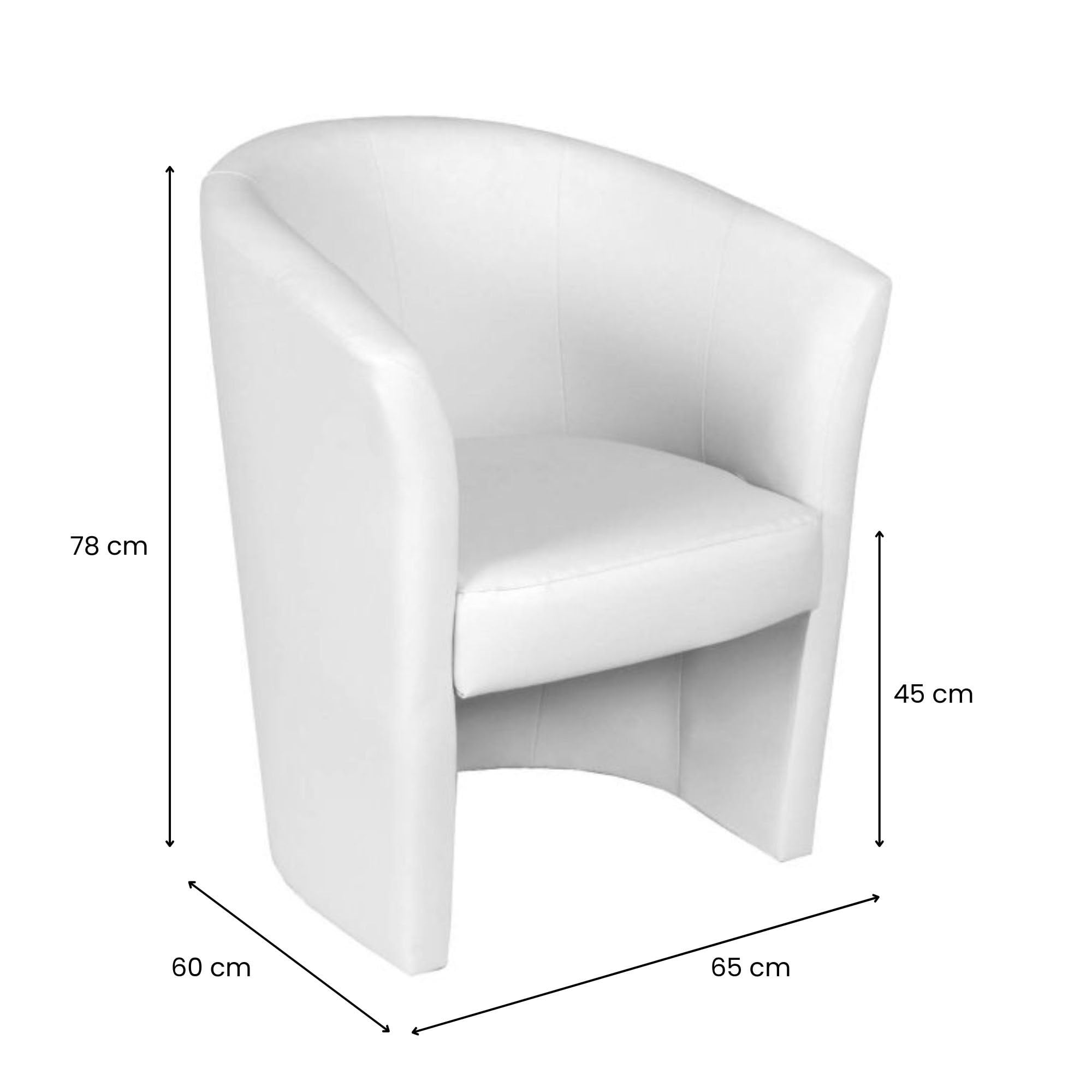 Dmora - Poltrona Abrera, Poltrona da salotto, Seduta imbottita, Sedia con braccioli in ecopelle, 64x63h76 cm, Bianco