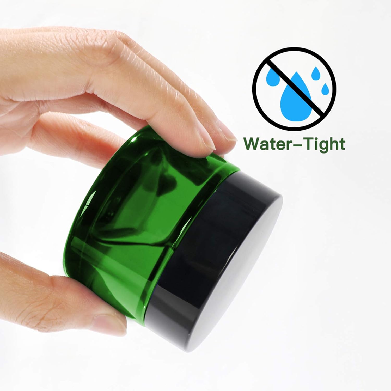 12 Pack 50ml Green Glass Jars with Black Lids & Inner Liners,Round Containers Jars for Cosmetics and Face cream Lotion.