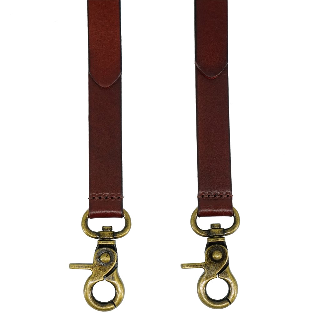 Hosenträger für Herren und Damen, braun, Leder, Y-Form, Karabiner Haken, 1,8cm breit, british, englisch, klassisch Stil