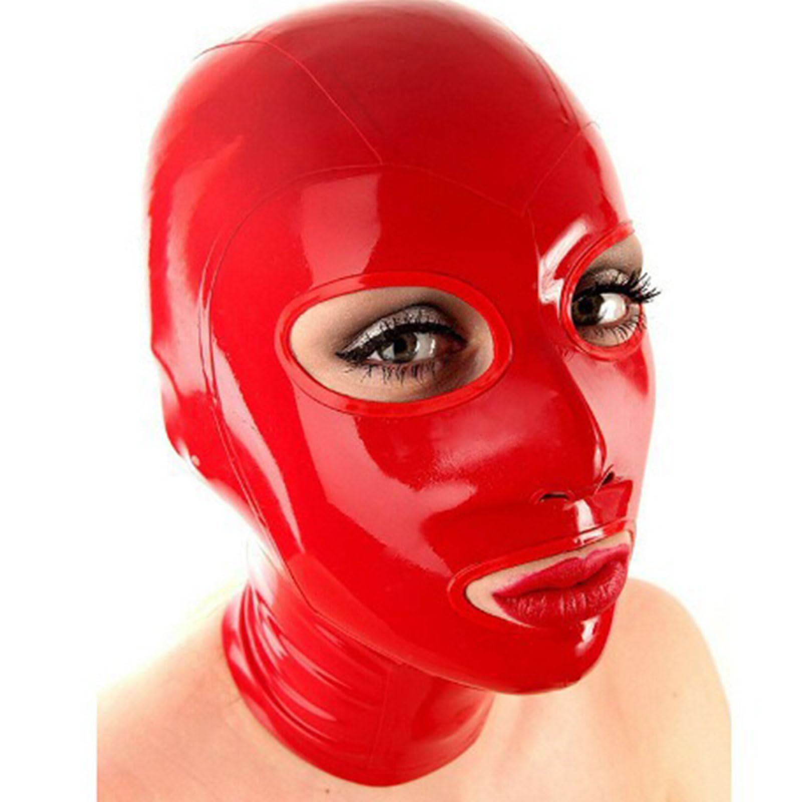 LYJIESG Unisex Leather Latex Hood Mask Elastic Breathable Cosplay Costumes Open Eyes Mouth Headgear(Size:L-68CM)