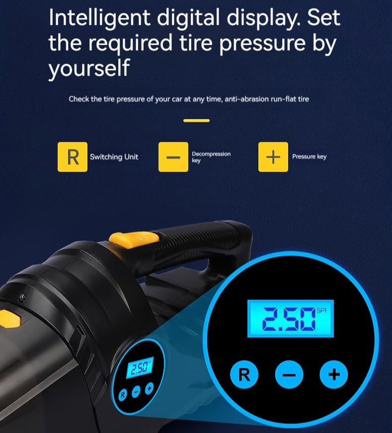 Image of Car Vacuum Cleaner - Portable, High-Power, Handheld Vacuum Cleaner, Tire Inflator Pump with 3 Attachments, 16.5-Foot Power Cord - 12V, Car Interior Cleaning and Inflator Accessory Kit - Black