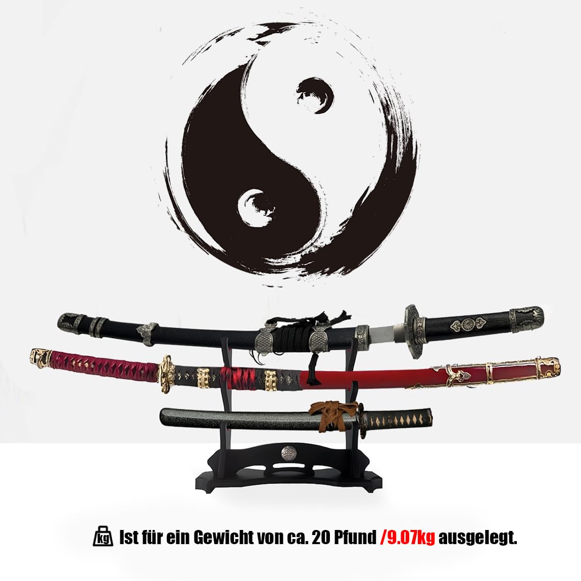 3-stöckiger Samurai-Schwertständer 3 Tier Katana Stand, Samurai Schwert Halter, schwarzes Schwert Berg, große Größe Schwert Stand, Schwert Display für Cosplay Blade Rack.