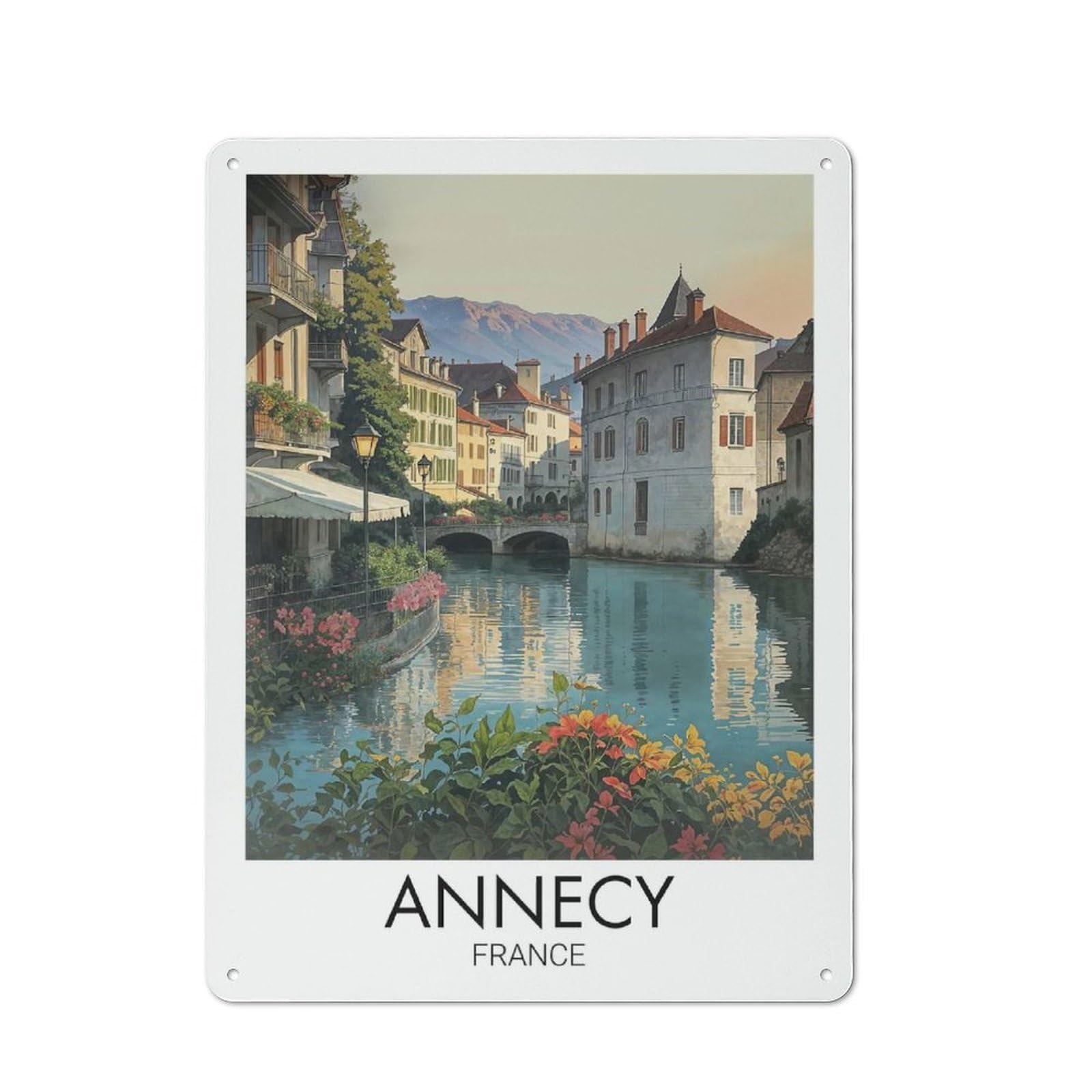 Junmoney Style-22 Annecy France Travel Art Garage Metal Sign 40X30cm, Weathered Look Shed Wall Plaque For Garage, Workshop, Shed Or Utility Room
