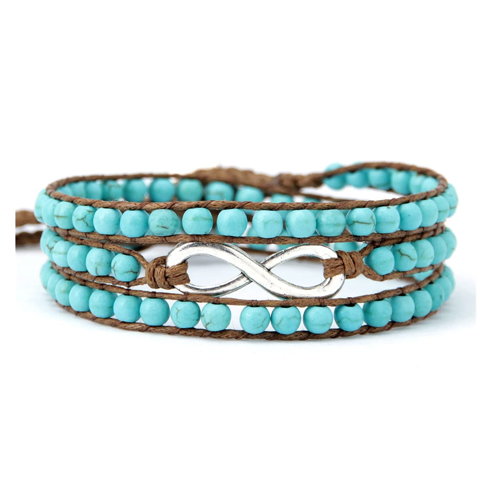 Pulsera Semi Preciosa Piedra con Encanto Infinito Pulsera Pulsera Amistad Pulsera Multicapa Amistad Pulseras (Metal Color : Silver)