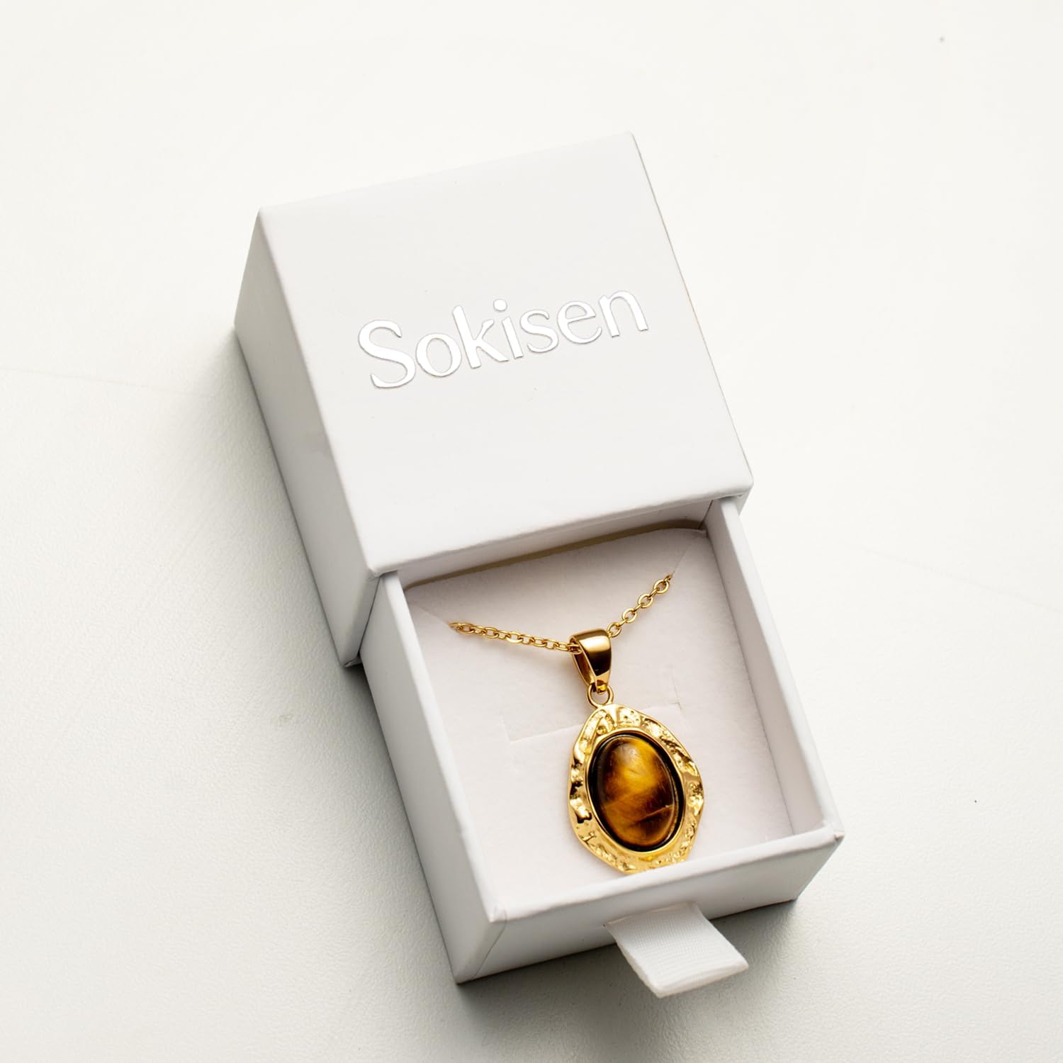 okisen Vintage Tiger Eye Necklace, 14K Gold Plated Stainless Steel, Natural Stone Pendant, Waterproof Hypoallergenic, Adjustable Chain 19.68-21.64 Inches, Brown, Spiritual Jewelry - Image 7