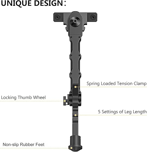 Miniatura 2 de CVLIFE Bípode de rifle de 7.5 a 9 pulgadas para riel M con eslinga de rifle de dos puntos para rifle, ajustable, plegable, se fija directamente al