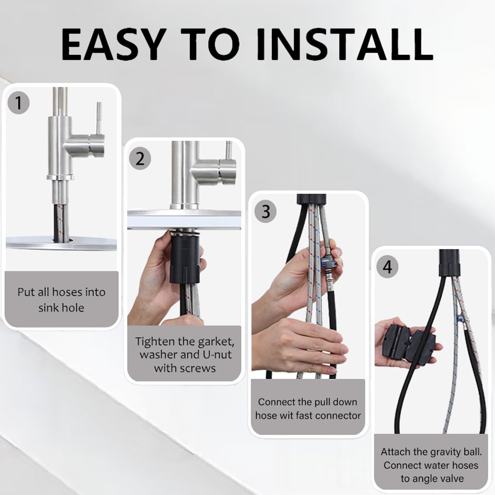 VAPSINT Grifos de cocina, grifo de cocina de níquel cepillado con rociador extraíble, grifos de cocina extraíbles de arco alto, grifos de fregadero de cocina comercial para granja, caravana, caravana