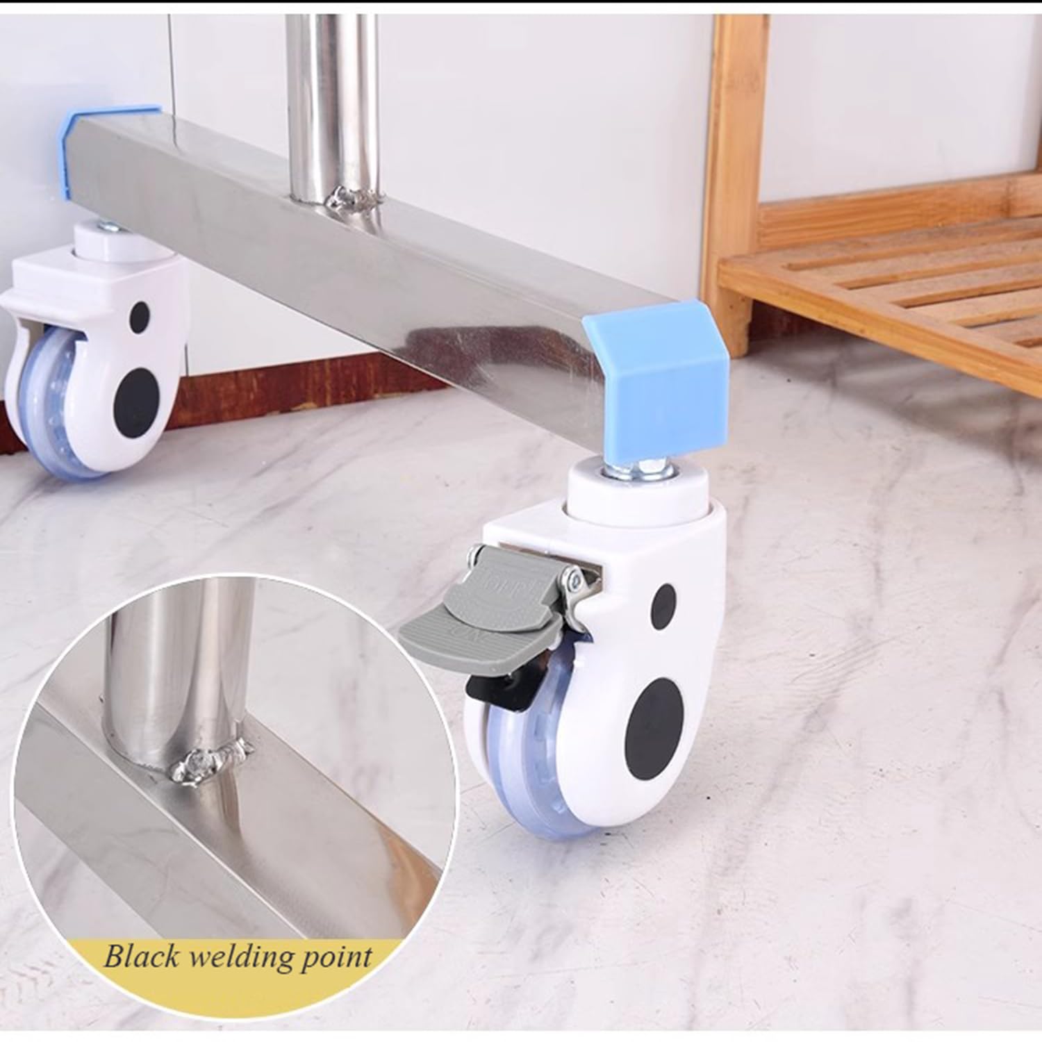 Carrito de Laboratorio con Soporte Bandeja Ajustable Altura del 135-84 cm Carro de Servicio de Acero Inoxidable Movimiento Silencioso para Salón Tatuajes Belleza