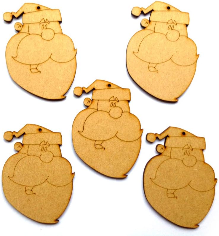 PixieBitz Wooden/MDF Blank Santa Head Christmas Shapes - Ready to Decorate - Pack of 5
