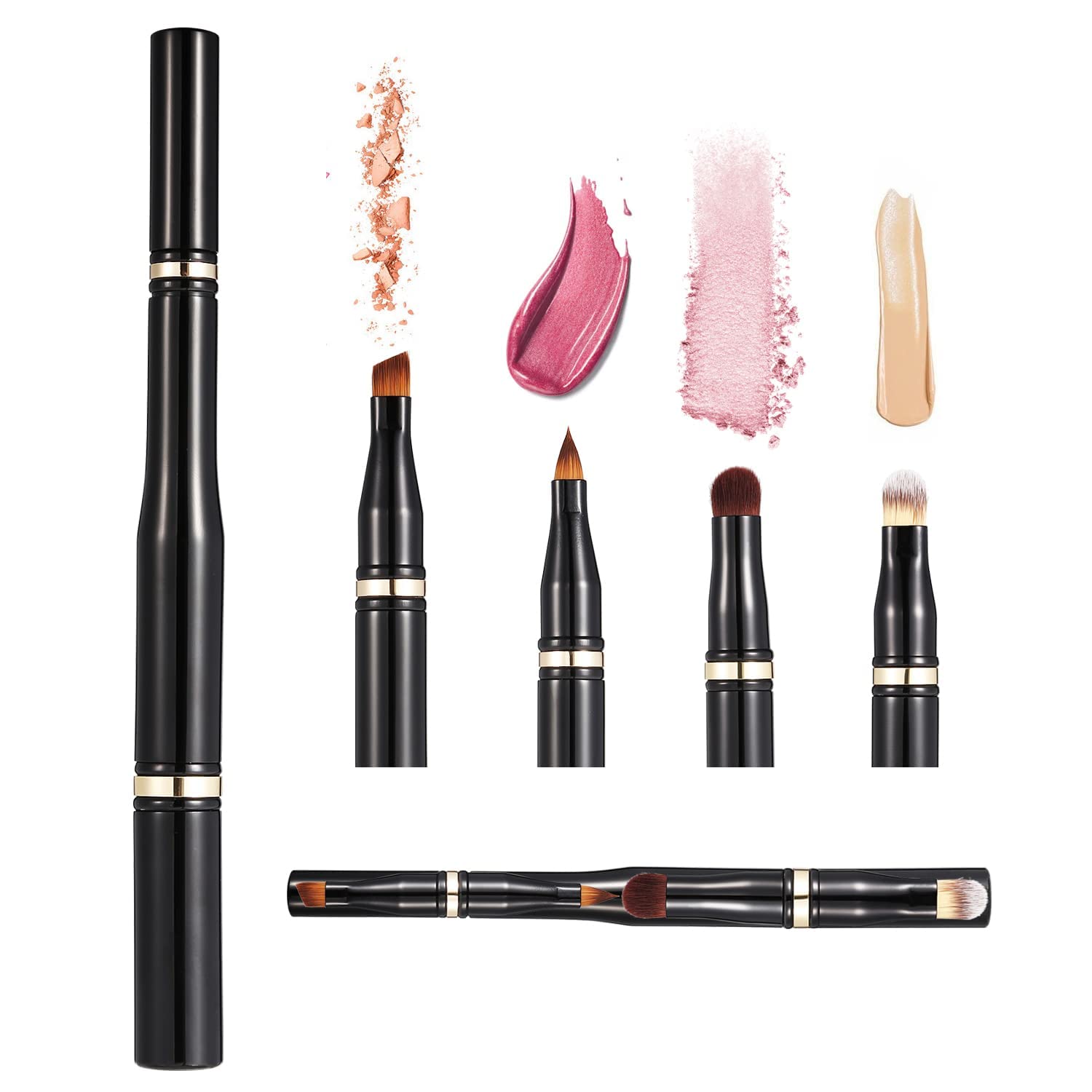 Gleva 4 in 1 Makeup Brush Set - Portable Travel Foundation Powder Brush With Detachable Eyeshadow, Face Concealing, Lip, and Eyebrow Liner for Blending Liquid and Flawless Powder Cosmetics-picture-17