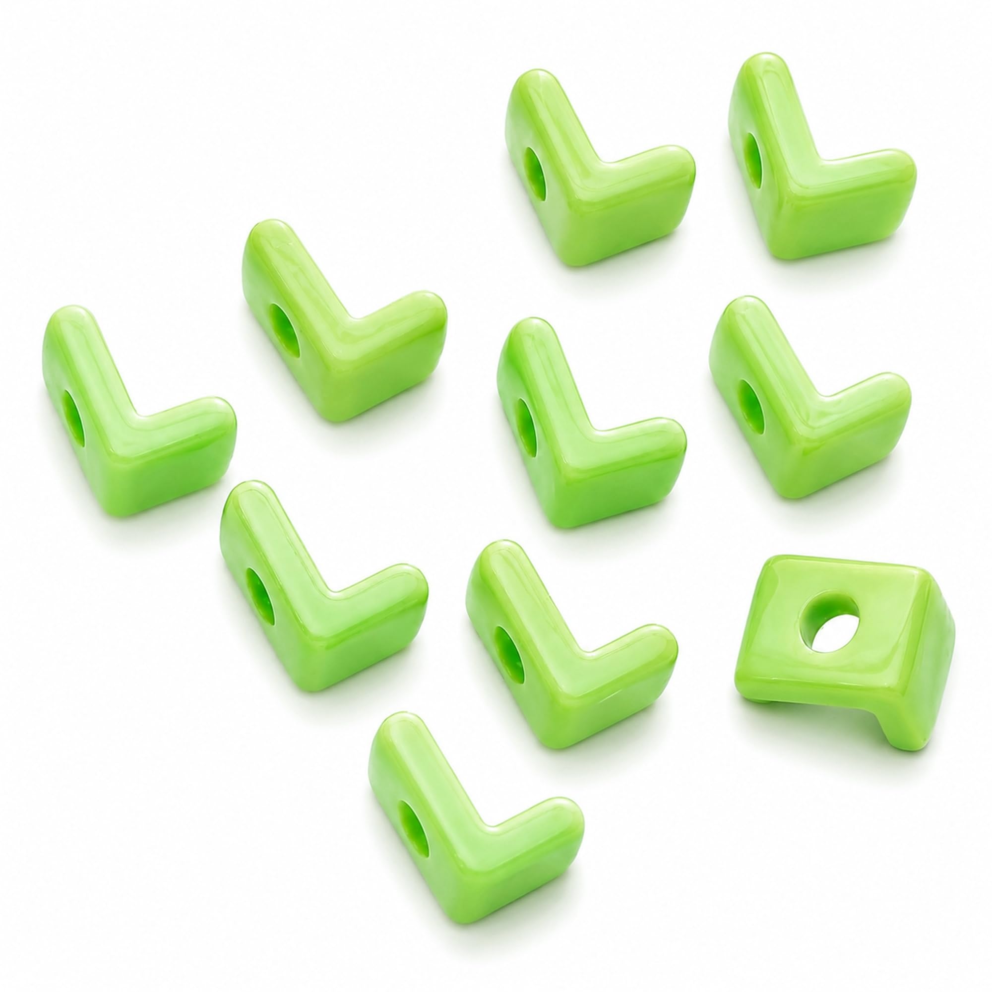 Letter Beads, 10pcs Alphabet Beads, Large Acrylic Letter Beads with 6mm Holes for Bracelet Making, Jewellery, Keyrings and Craft Projects (Green, Letter L)