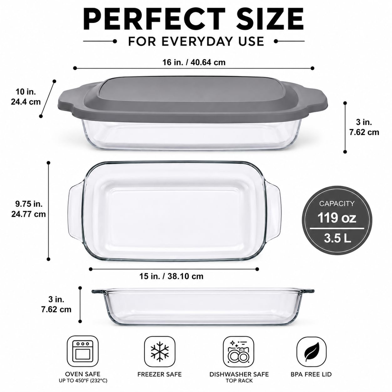 Sorbus Glass Baking Dish with Lid - Oven Safe -2