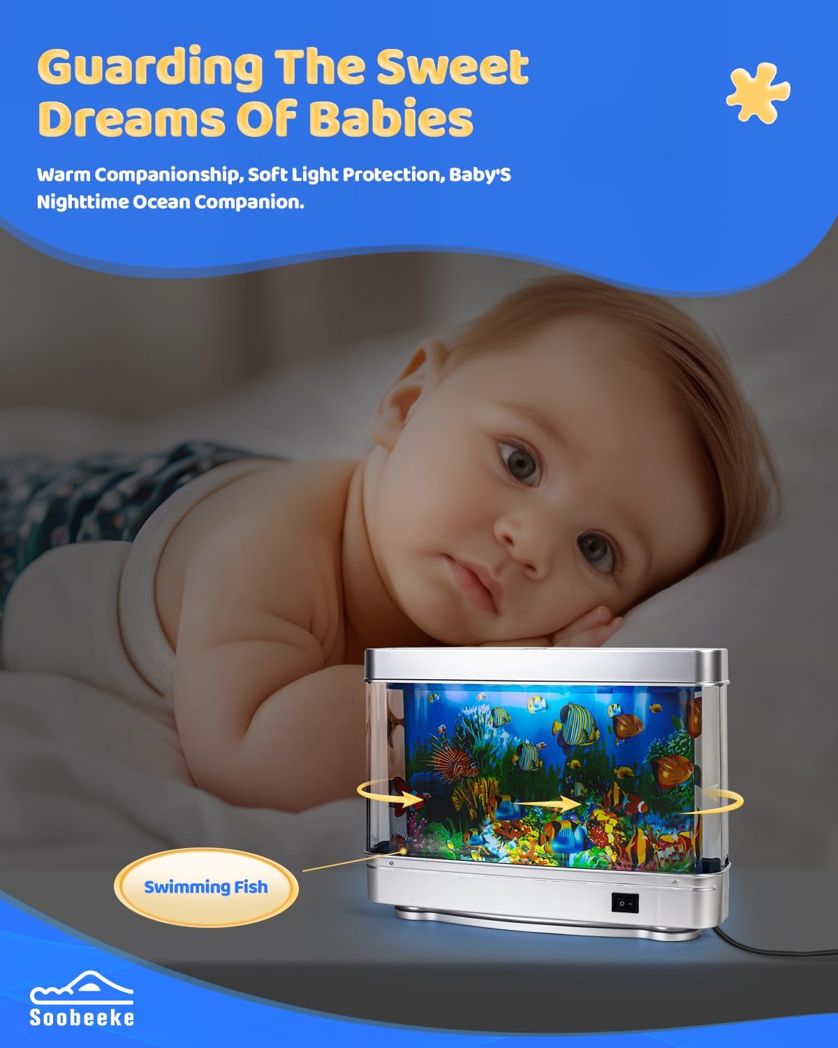 Fake Fish Tank Baby Aquarium - Artificial Fish Lamp with Moving Tropical Fish - LED Sensory Aquarium Light for Bedroom, Office, Kids, and Gifts for Cat Lovers - Relaxing Night Light & Stress Reliever