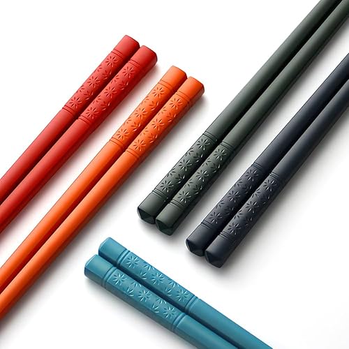 Miniatura 9 de YFWOOD - 5 pares de palillos de fibra de vidrio, reutilizables, multicolor, aptos para lavavajillas, antideslizantes, estilo japonés, 9.5 pulgadas