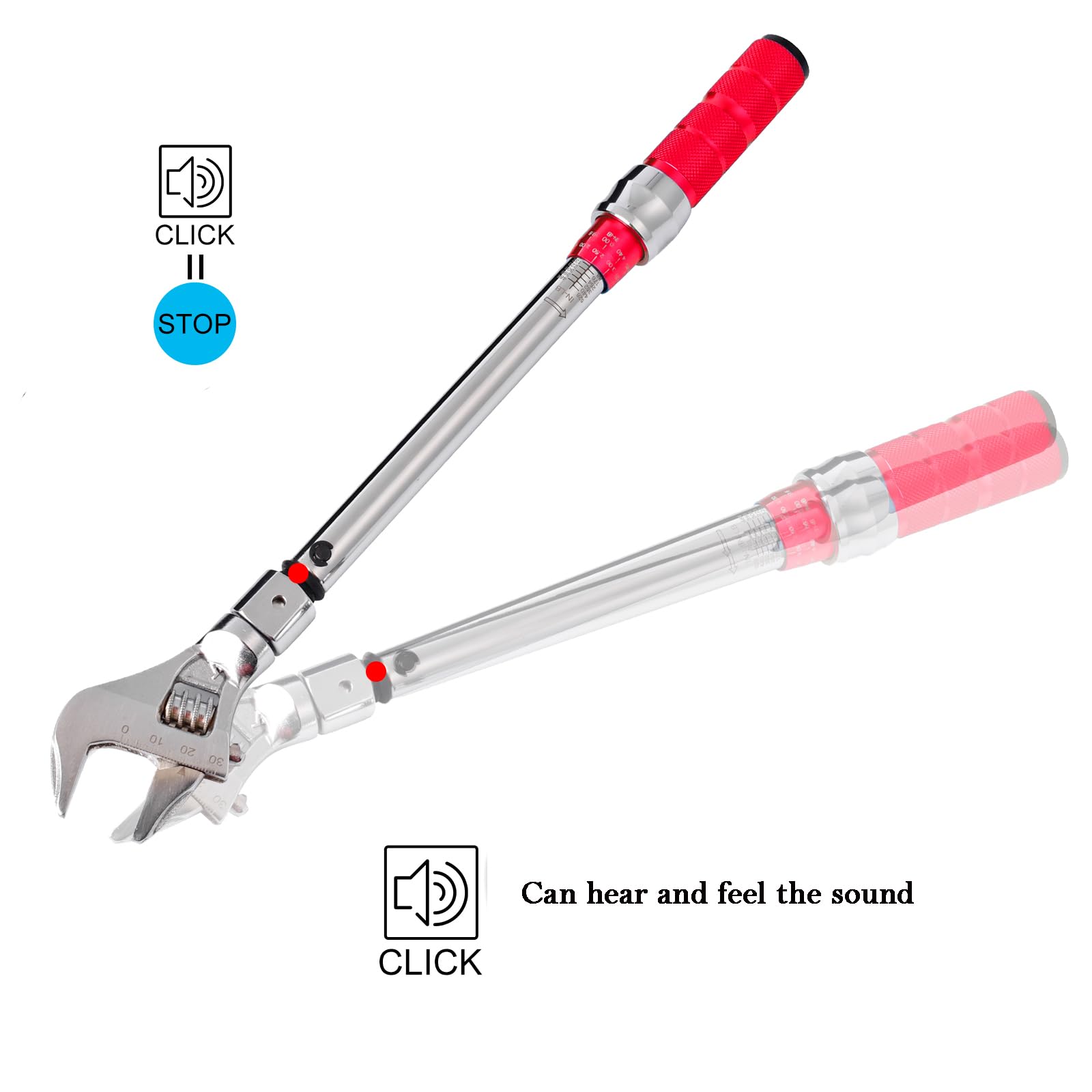 Adjustable Torque Wrench 10-60 Nm – Open End 35mm & 3/8" Drive Ratchet Interchangeable Heads, For HVAC Mini Split & Refrigeration