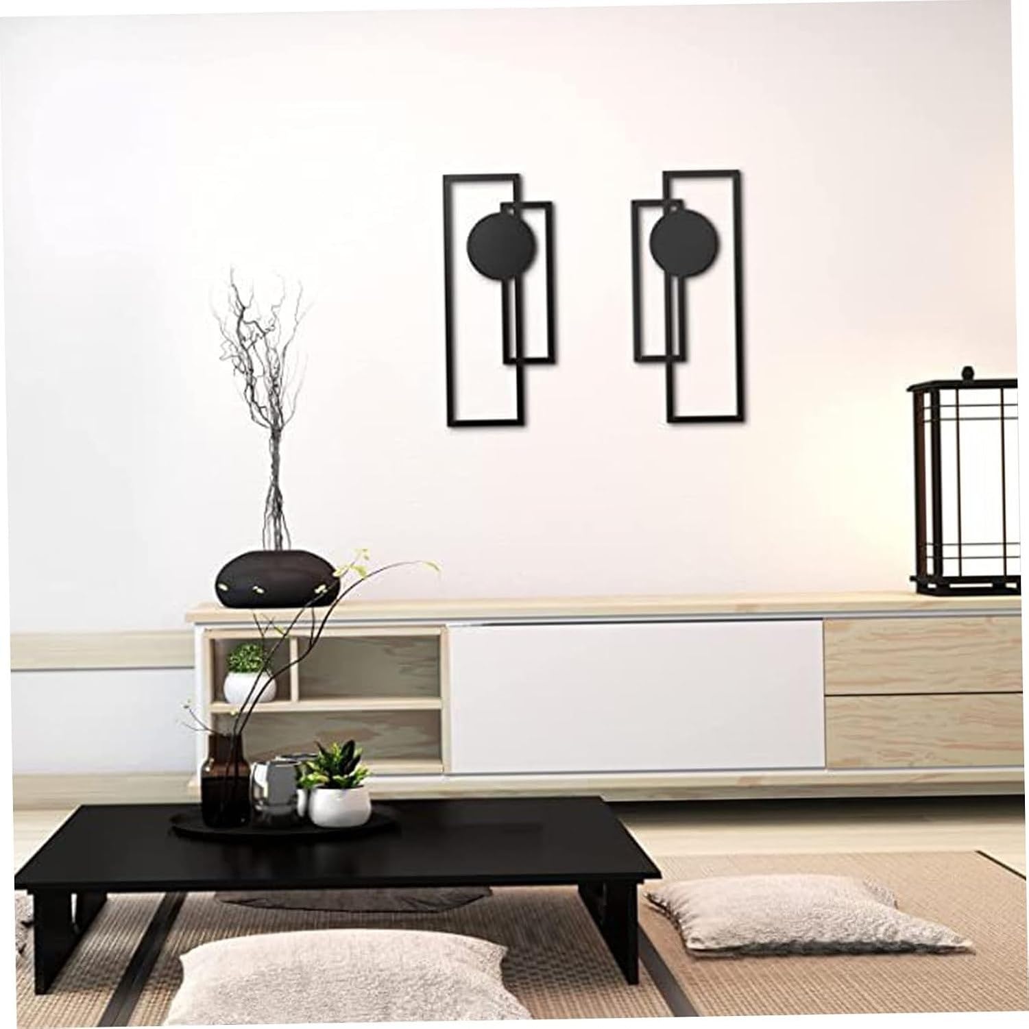 Decorazione da Parete in Metallo 2 Pezzi Nera Moderna