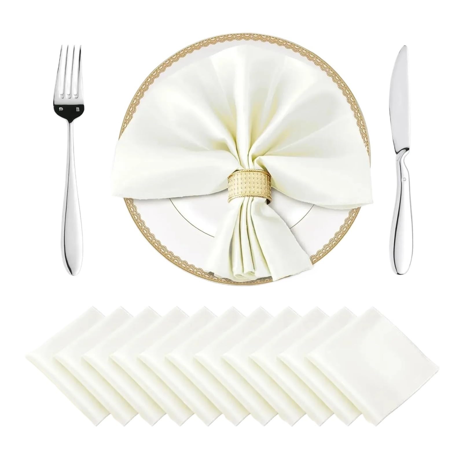 Satin Dinner Napkins 24 Pcs Satin Napkin 30x30cm Square Table Napkins for Dinner, Home, Wedding, Party Decor Silky Soft Smooth Washable Cloth(24Pcs Ivory)