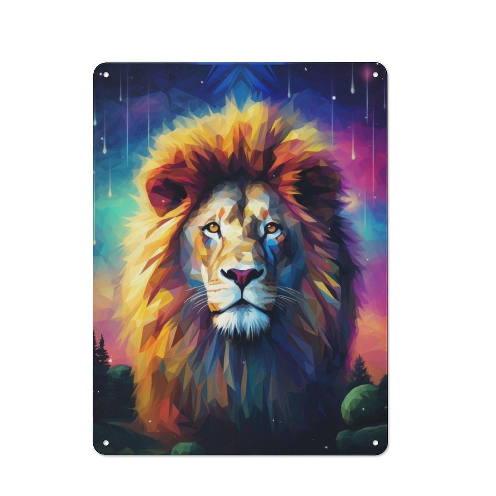 Junmoney Geometric Lion Rustic Tin Sign 40X30cm For Living Room Or Hallway, A Metal Wall Feature For Living Rooms And Hallways