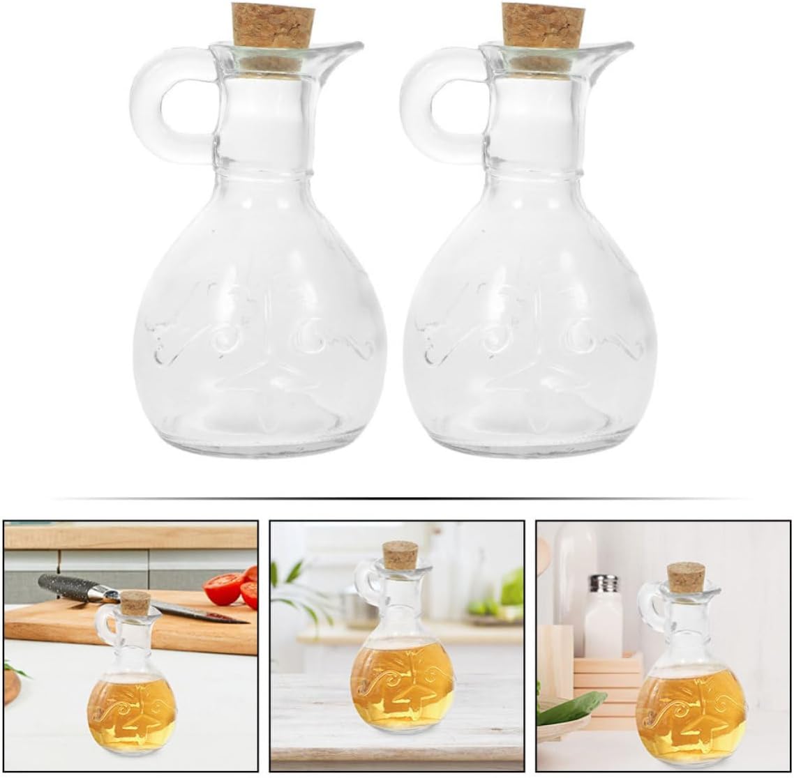 2pcs Glass Oil Dispenser Bottles for Kitchen with Mess-free Pouring and Sturdy Structure, 200ml Soy Sauce Container Set for Dining Room Use