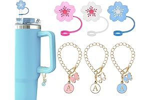 STANLEY TUMBLER STRAW TOPPERS WITH INITIAL LETTER CHARMS AND BUTTERFLY