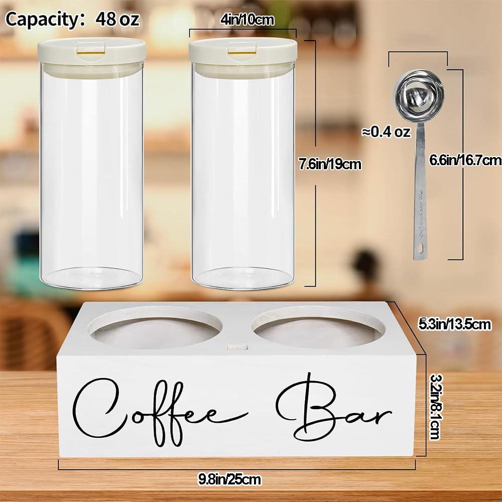 Wotendy Glass Coffee Bean Storage Jar with Shelf & Scoop, 2×1.4L Coffee Storage Jars with Airtight Lid for Coffee Beans Nuts - Image 3