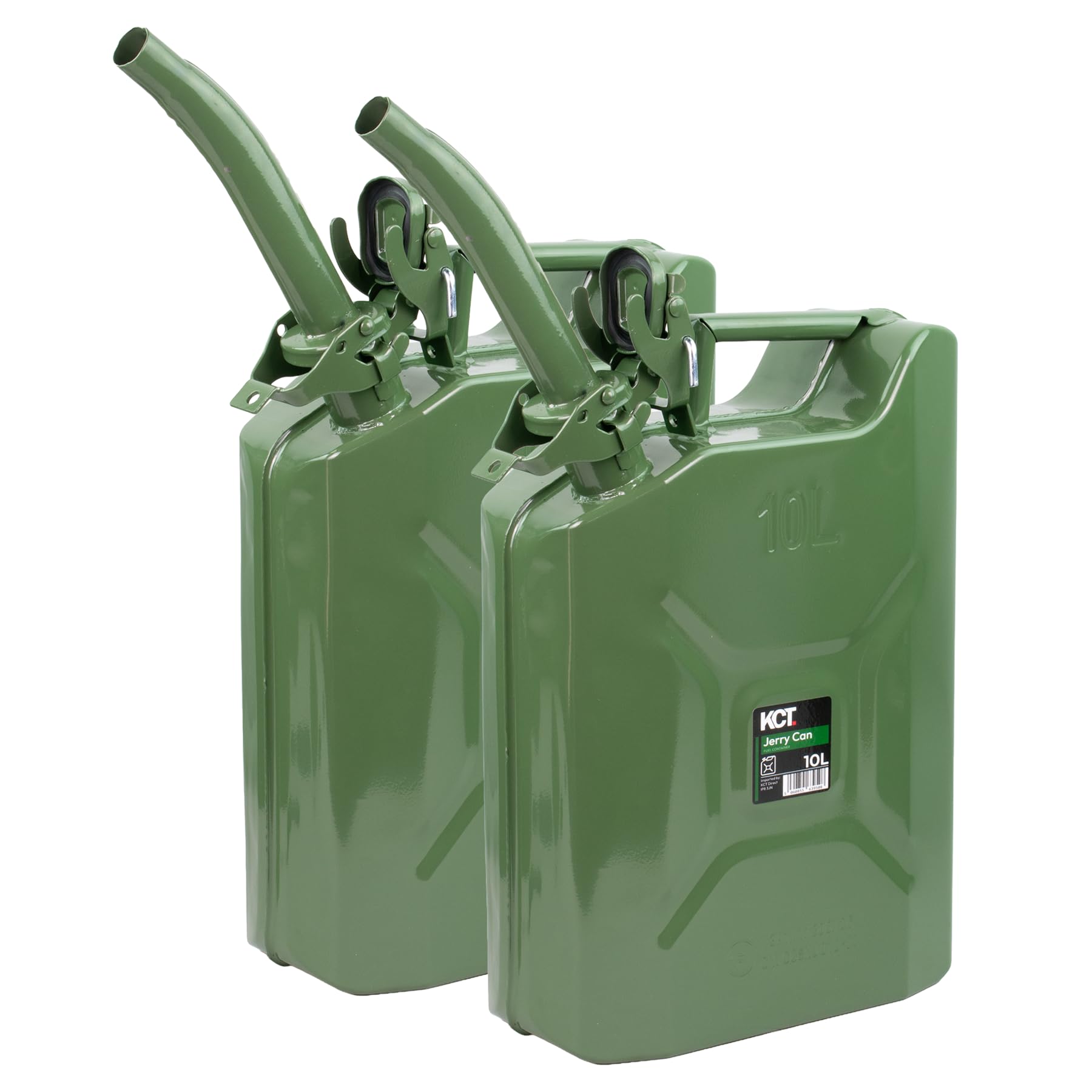 Kct Green 2 Pack 10L Jerry Can With Pouring Spout For Fuel Petrol Diesel Gasoline