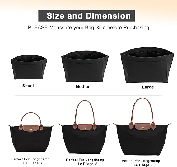 LOUKAYCCI Felt Organizer for Longchamp le pliage Handbag Insert S, Black
