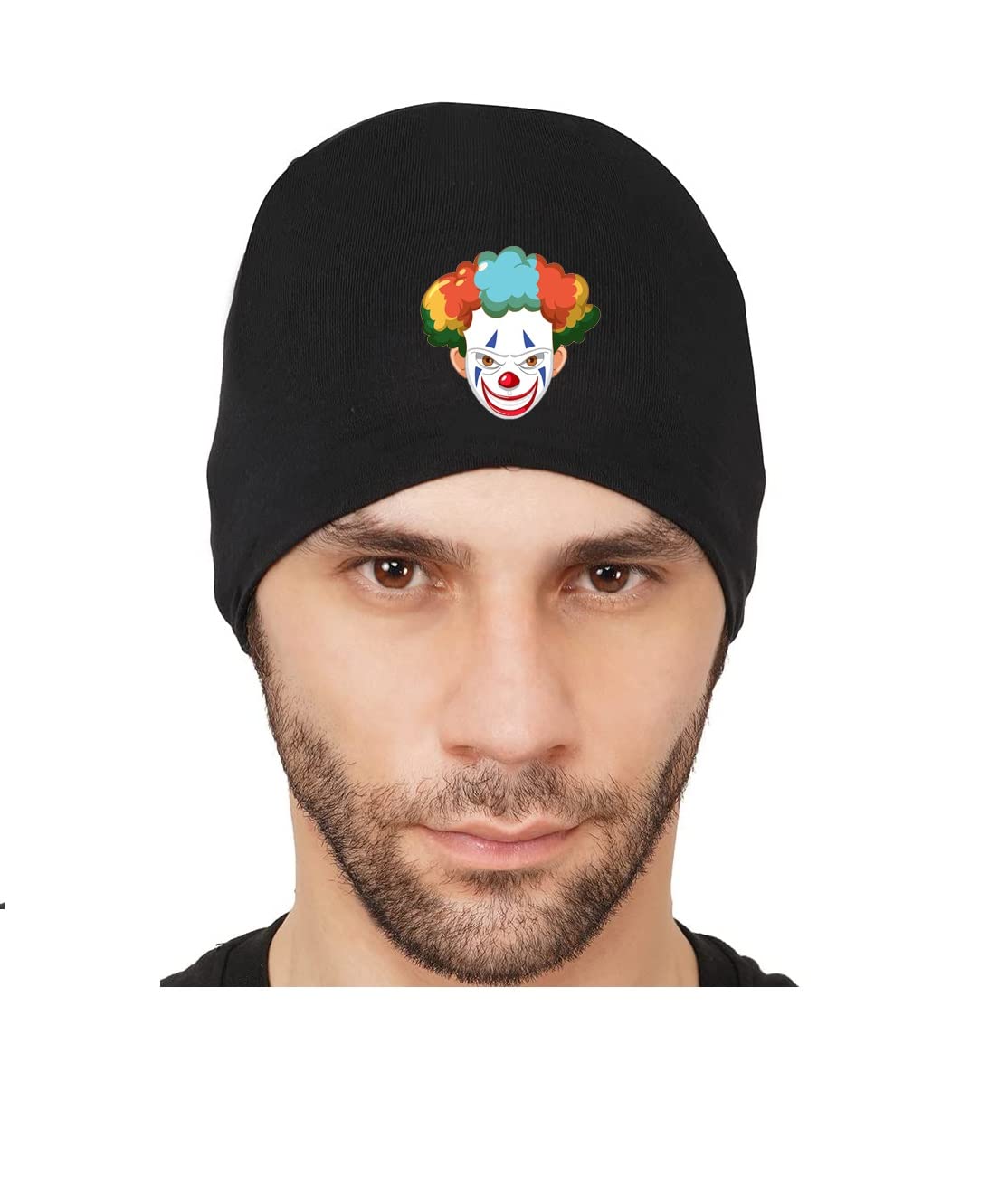 PrimeBoxUnisex Soft Cotton Fashion Slouchy Beanie Skull Hair Cover Sleep Cap Hat for Frizzy Natural Curly Hair Protection (Black Beanie Joker MultiPrint)