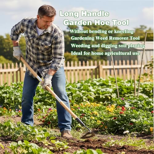 Gardening Tools Hollow Hoe, All-Steel Hardened Hollow Hoe with 55 Inch Long Handle, Sharp Edge Garden Weeding Tools, Garden Weeder Tool Shovel Weed Puller for Backyard Loosening Farm Planting Weeding