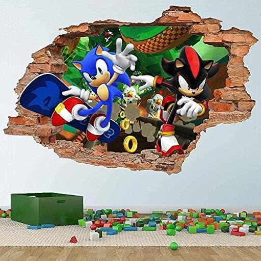 Efecto 3D ver pegatinas de pared adolescentes y niños decoración de la pared vinilo mural-sonic and shadow hedgehog cartoon | Ya disponible en tu tienda friki favorita! En mundofriki.es!