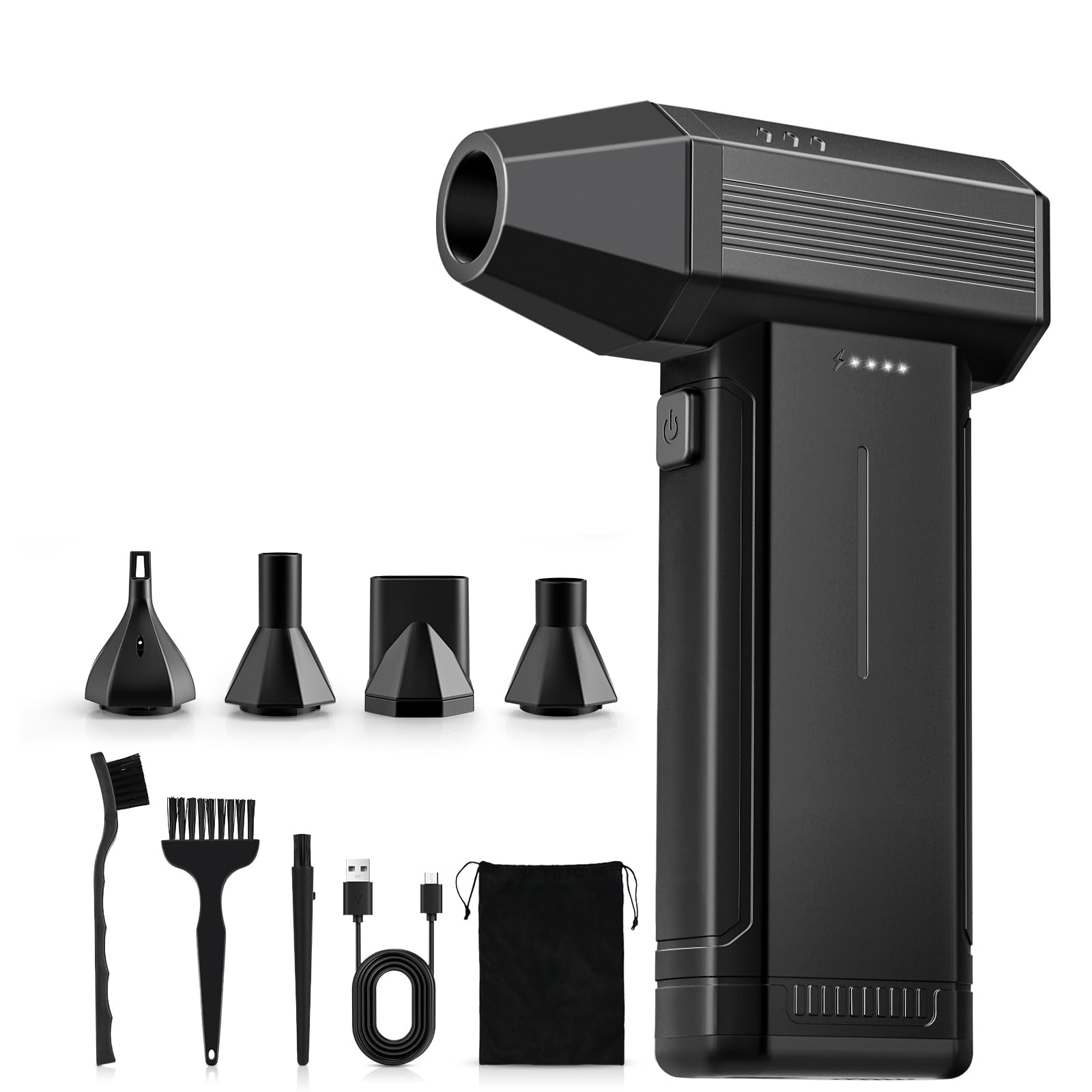 GARAID 3 Gear Adjustable Compressed Air Cleaner for PC with LED Light, 150000RPM Super Power Cordless Electric Air Duster, USB Rechargeable Mini Air Blower with 6000mAh Battery for Laptop,Keyboard,Car