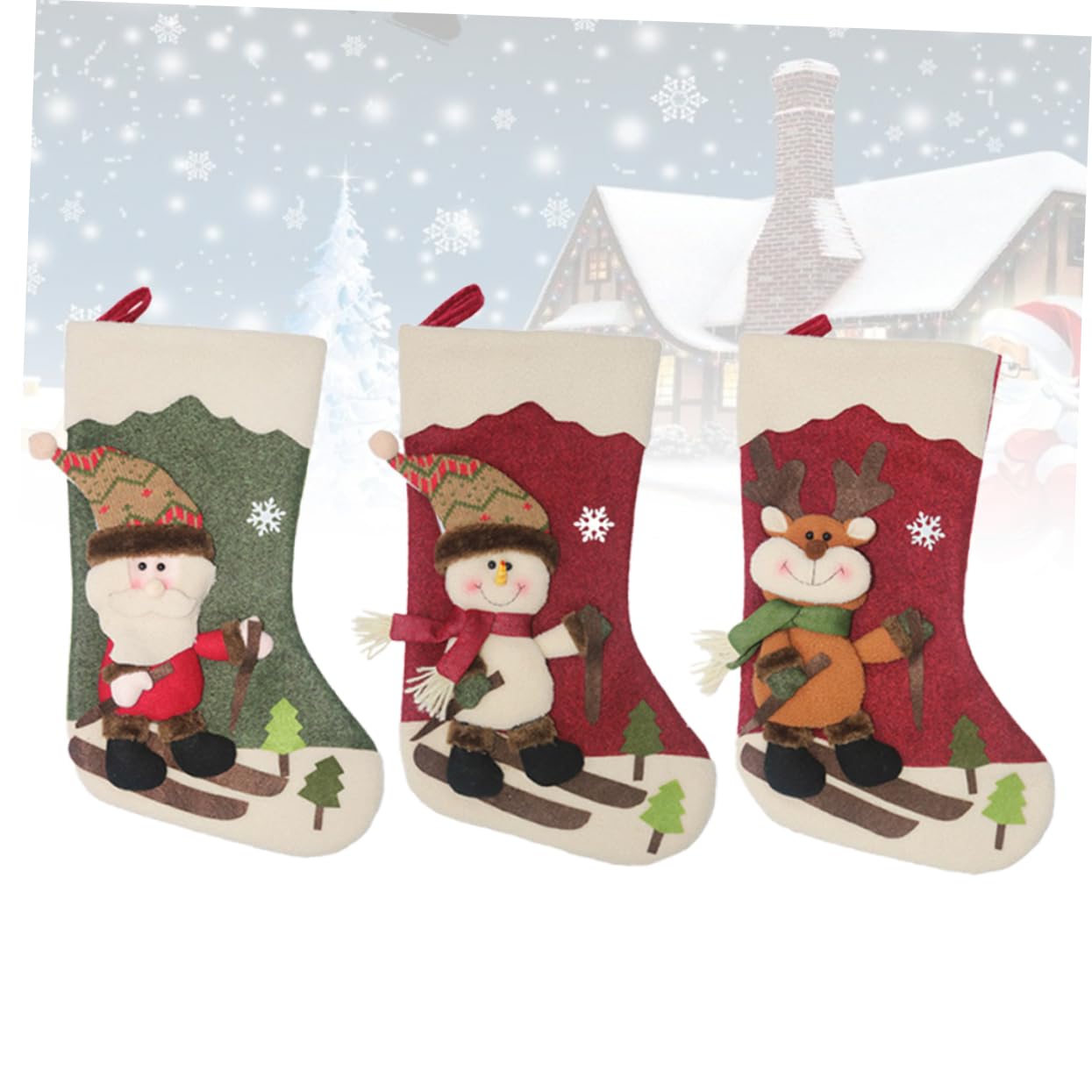3stücke Weihnachtsstrümpfe Mit Schneemann Weihnachtsmann Und Elch Motiven Süßigkeitenstrümpfe Für Geschenke Und Snacks Bemalte Geschenktüte Als Hängedekoration Für Festivals Und He