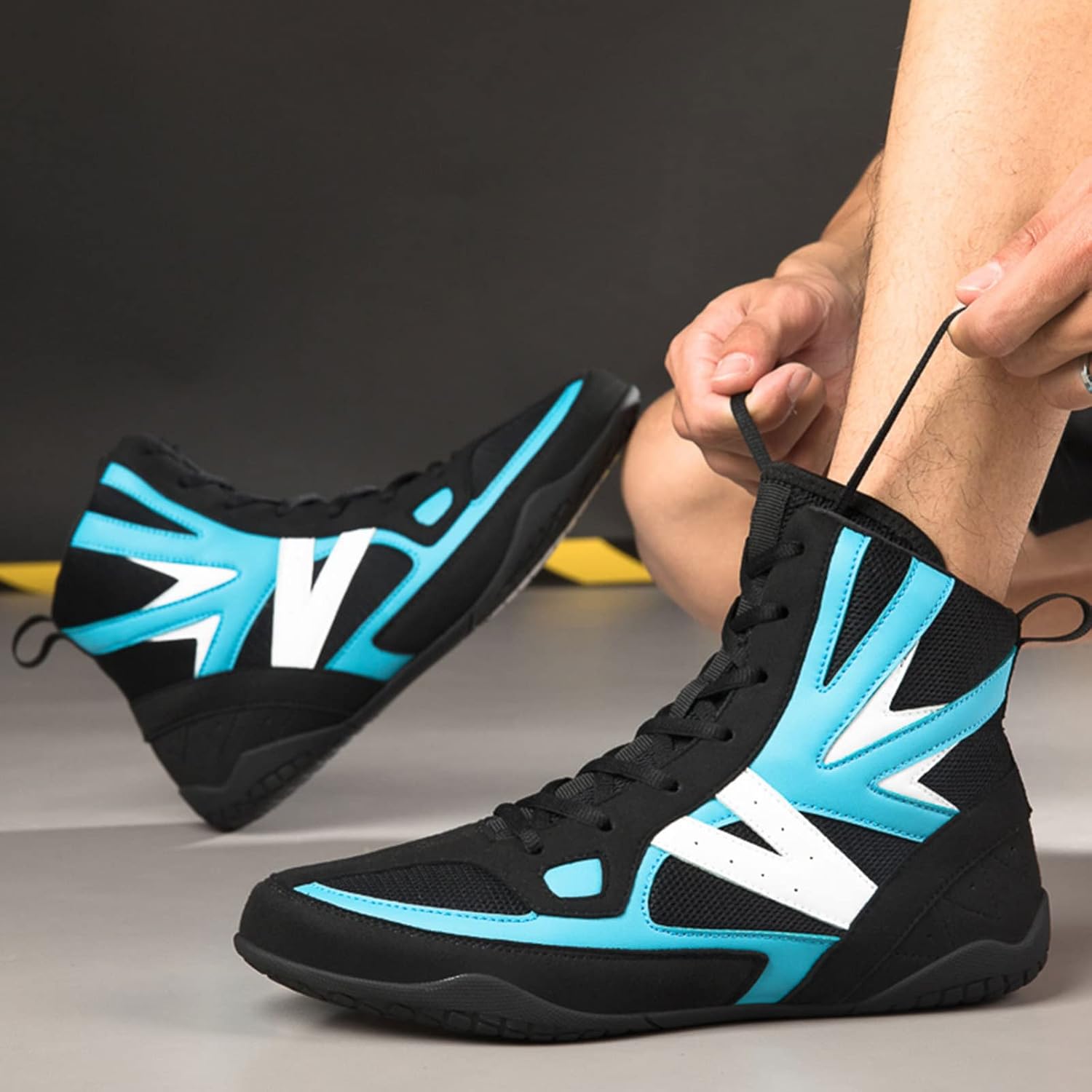 NYKJBD High Top Men's Wrestling Shoes Boxing Shoes Breathable Training Shoes Ankle Guard Bodybuilding Shoes, Non-Slip Rubber Sole,Black-7