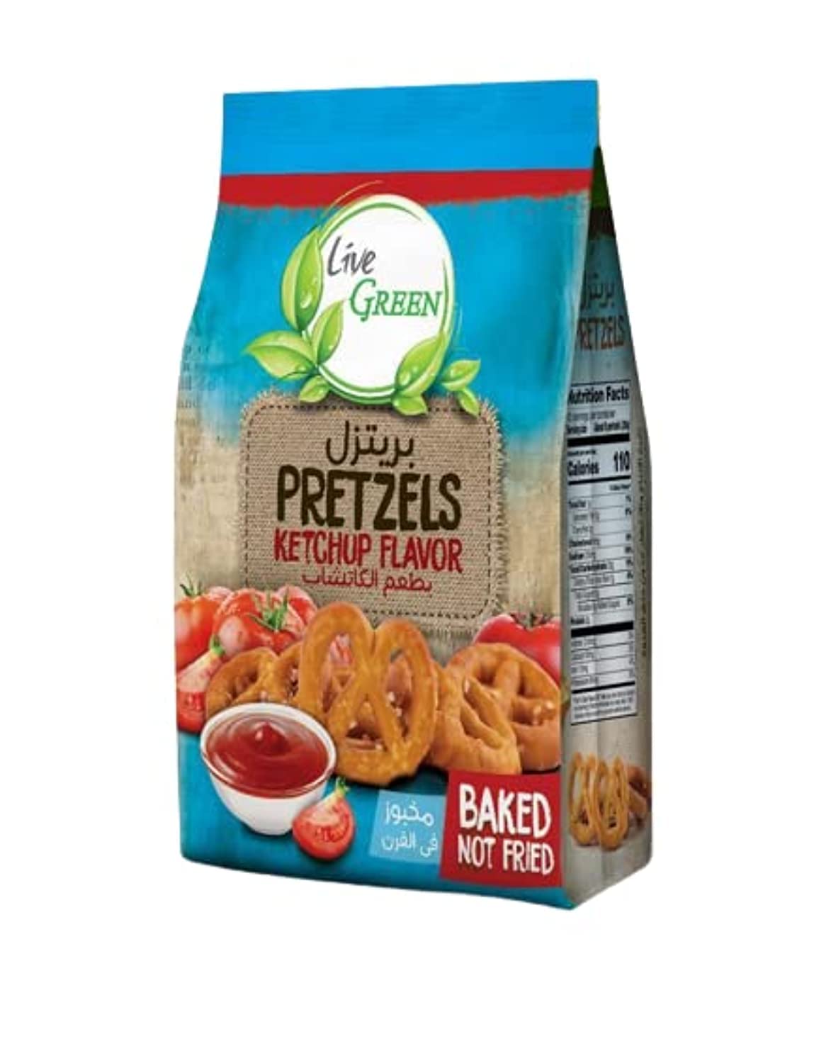 Live Green Ketchup Pretzels, 100% Baked Snack, Low Fat and Calorie Crackers - 180gm x 10 (Pack of 10)