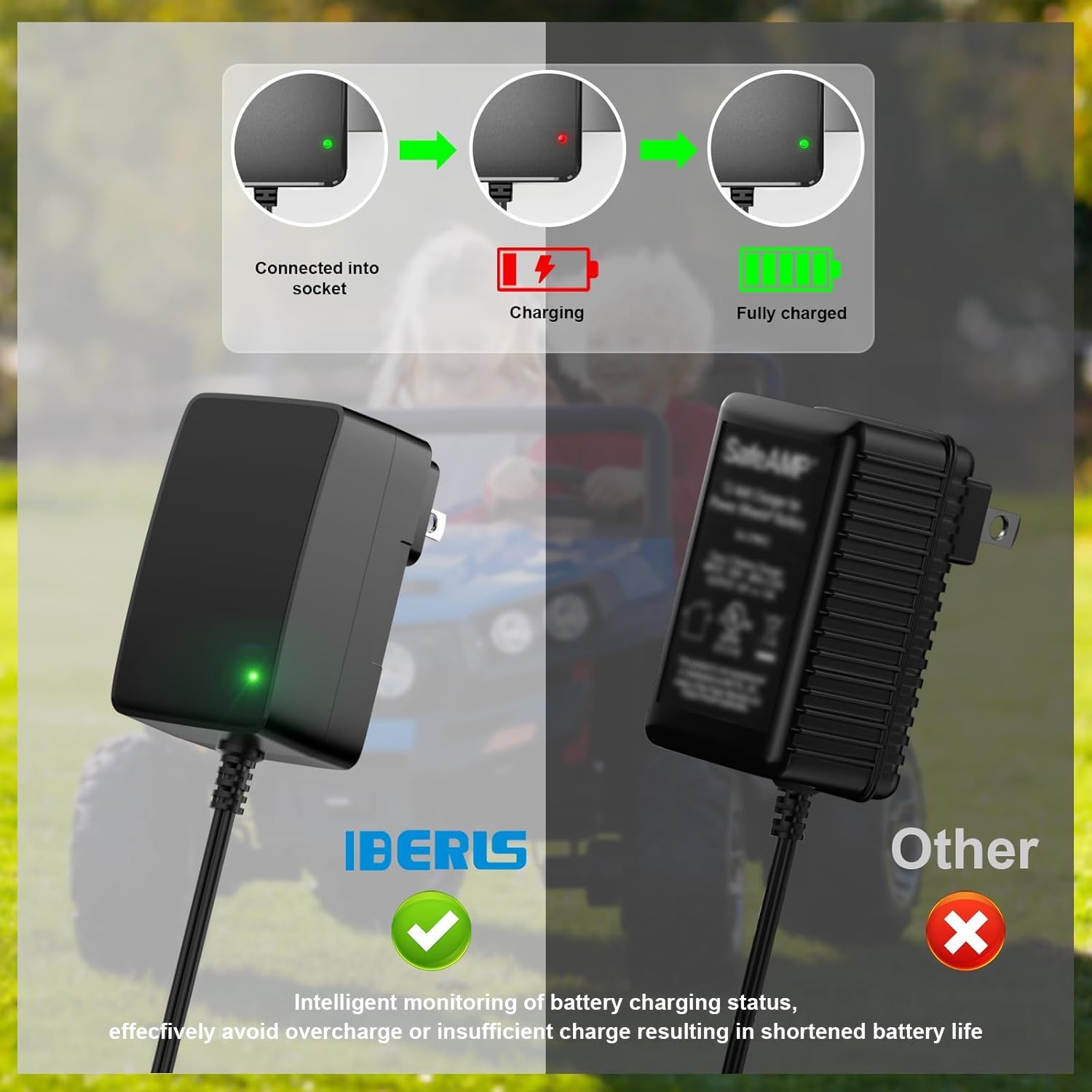 Cargador de batería de 12 V para ruedas eléctricas, cargador de repuesto de 12 voltios para juguetes Fisher Price Ride On con batería gris y batería superior naranja, cuenta con indicador LED 2