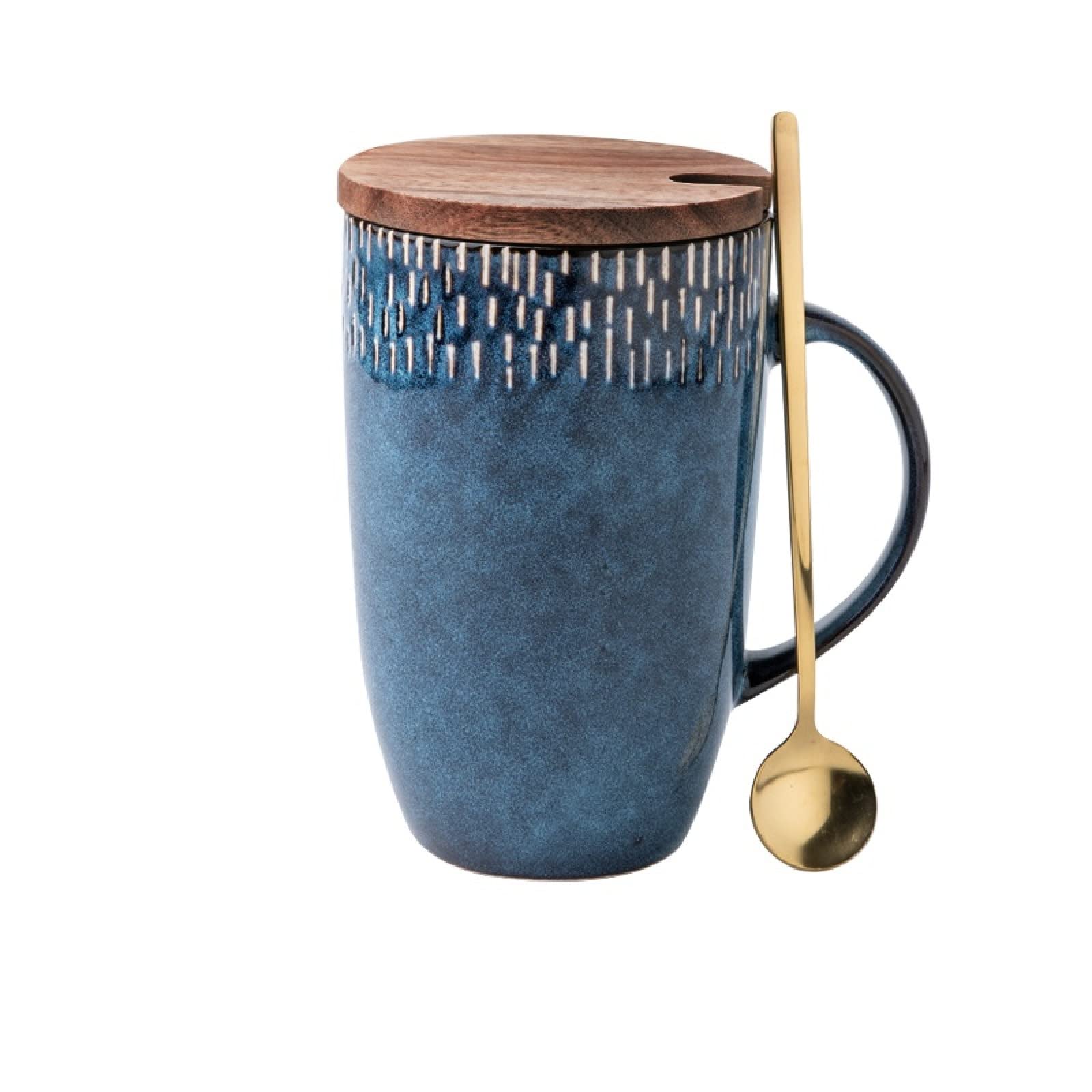 Tazza da caffè in ceramica Cielo stellato blu con coperchio a cucchiaio Tazza da tè Tazza da caffè in ceramica fatta a mano Tazza regalo per ufficio e casa