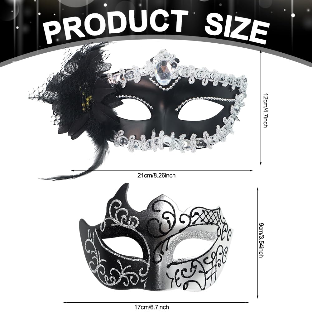 YRPACFB Couple Masquerade Masks Set, Venetian Party Mask, Halloween Costume Masks - Image 2