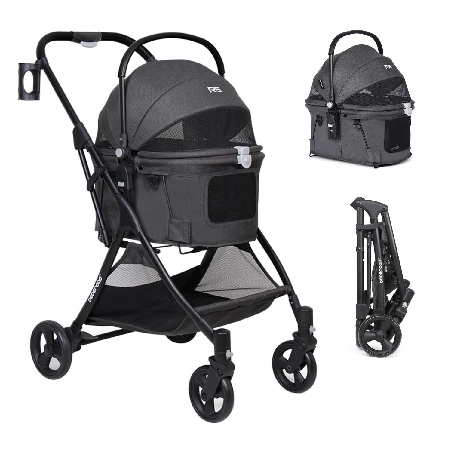 Beberoad Cochecito para mascotas, cochecito de perro desmontable para perros, cochecito de paseo para cochecitos – transportador de viaje ligero para mascotas pequeñas y medianas, 4 ruedas (negro)