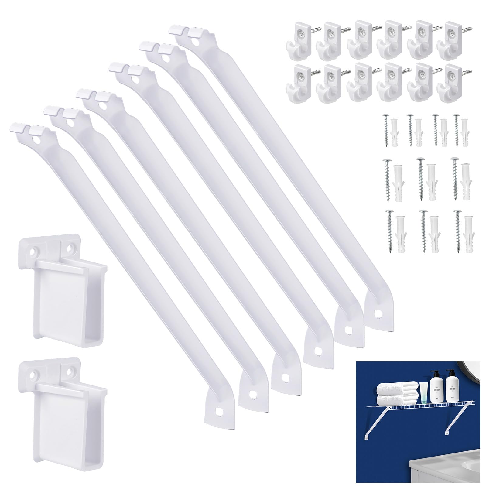 Set di staffe per mensole da 30,5 cm, include 6 clip per mensole in filo metallico e 2 staffe terminali, adatte per l'installazione di armadi e staffe a parete (2)