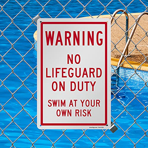 Smartsign-K-8181-Pl "Warning - No Lifeguard On Duty, Swim At Your Own Risk" Sign | 10" X 15" Plastic , Red On White #TOP4