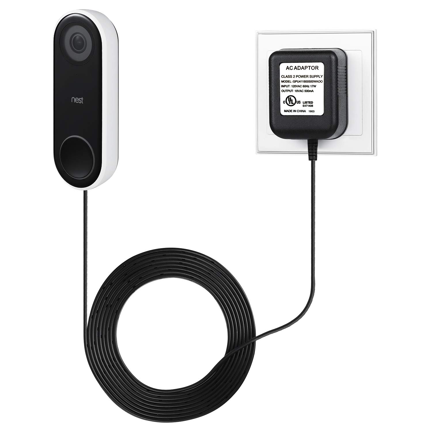 Amazon.com: Wasserstein 8.2ft/2.5m UL-Certified Power Supply Adapter  Compatible with Google Nest Doorbell (Battery), Nest Hello Video Doorbell,  eufy Security Doorbell, and Arlo Essential Wired Video Doorbell : Tools &  Home Improvement