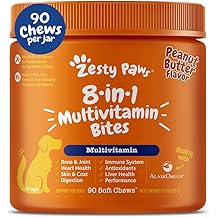 Zesty Paws Multivitamin Treats for Dogs, Glucosamine Chondroitin Joint Support + Digestive Enzymes & Probiotics, Grain Free Dog Vitamins and Supplements for Skin & Coat, Peanut Butter - 90ct