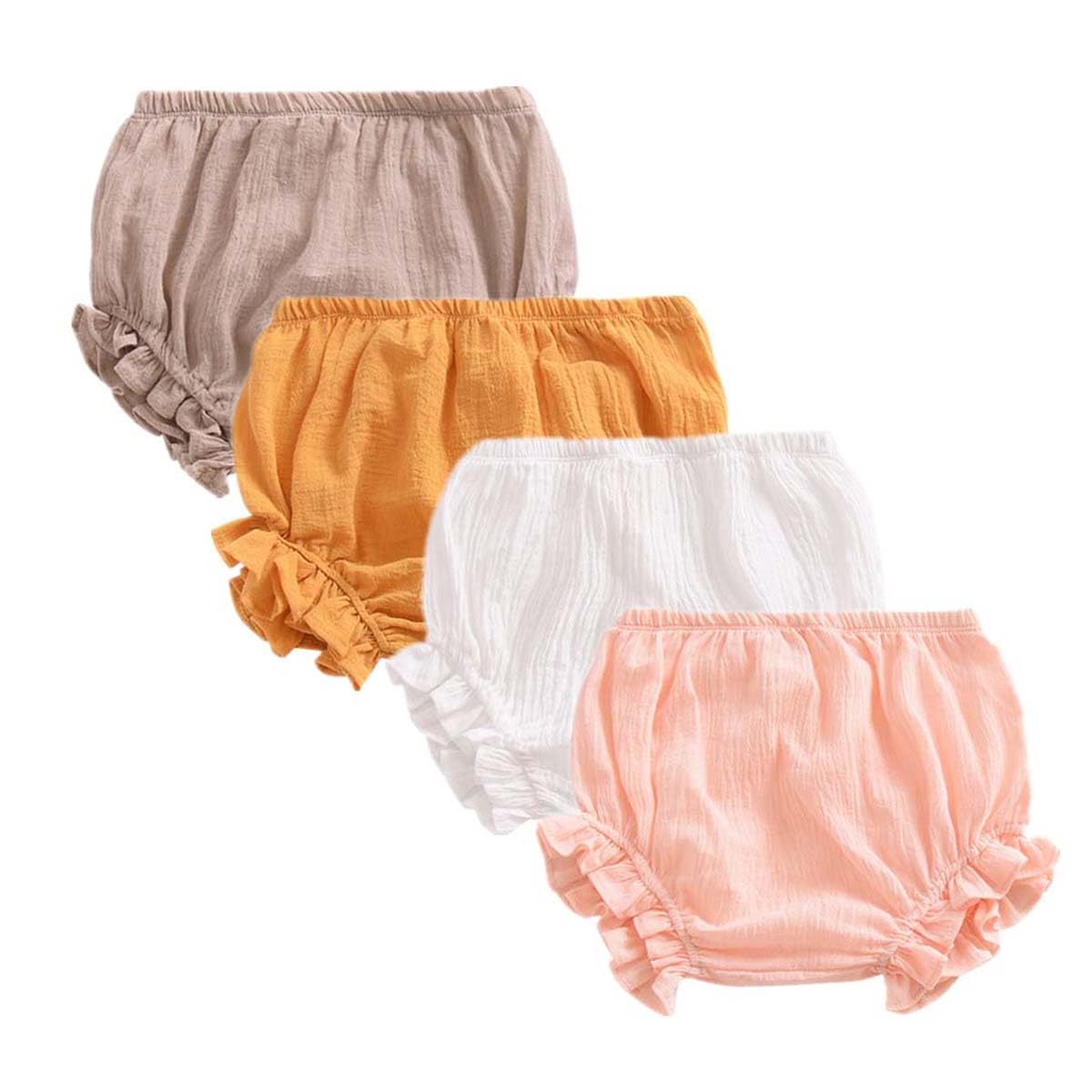 Lot de 4 Shorts en Coton et Lin pour Bébé Fille Eté Bloomer Couvre-Couche Mignon Culotte sous-vêtements Souple Pantalon Court Respirant Volants Slips Elastique pour Tout-Petits Fille