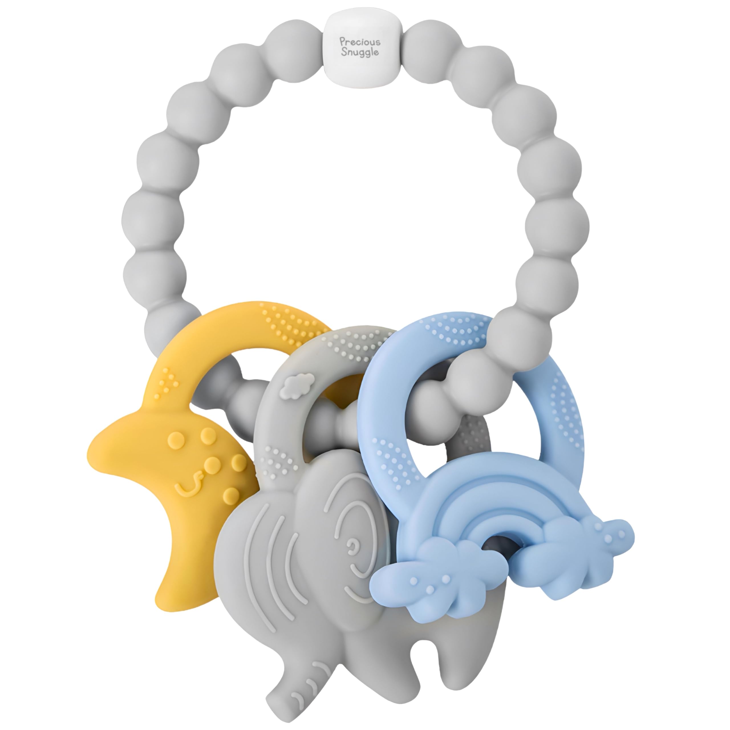 Precious SnuggleBaby Teether 2025 | Unisex Teether Teething Toy, Neutral Pastel Colours Suitable for Girls & Boys (Blue,Grey,Sky)