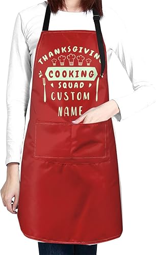 Miniatura 13 de Nsipan Delantal unisex personalizado para el día de Acción de Gracias personalizado delantal con nombre Negro-1